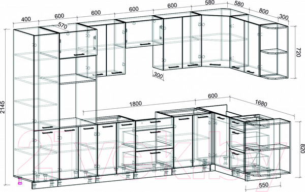 Изображение товара Кухонный гарнитур Интерлиния Мила Лайт 1.68x3.4 правая без столешницы (белый платинум/бетон)