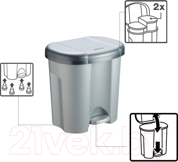 Изображение товара Система сортировки мусора Rotho Duo / 1760108080 (2x10л, серый)