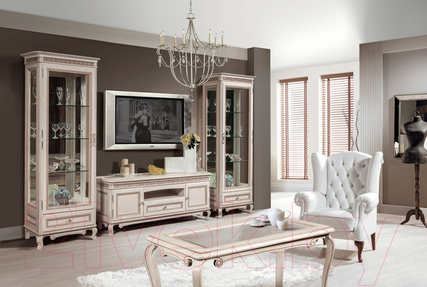 Изображение товара Шкаф с витриной Гомельдрев Фальконе ГМ 5152С Дуб (белый/пепел)