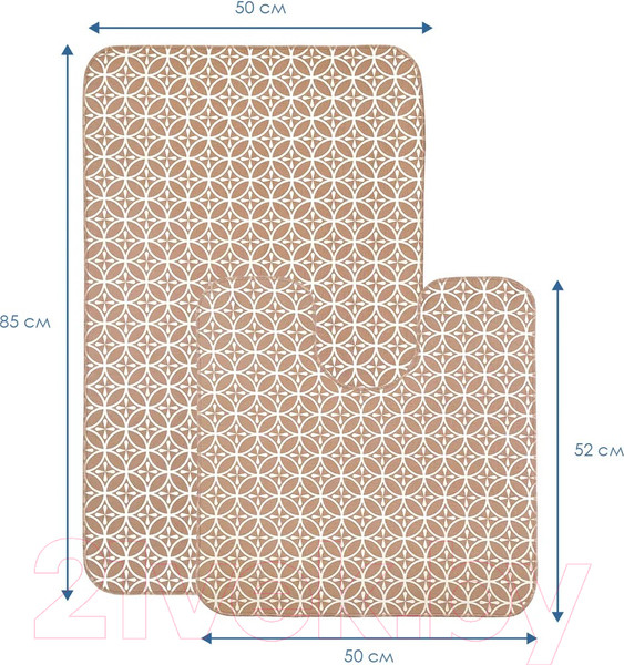 Изображение товара Набор ковриков для ванной и туалета Вилина 7060 002 (50x85, 50x52, противоскользящий, бежевый)