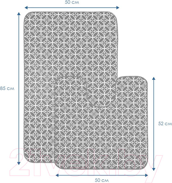 Изображение товара Набор ковриков для ванной и туалета Вилина 7060 002 (50x85, 50x52, противоскользящий, серый)