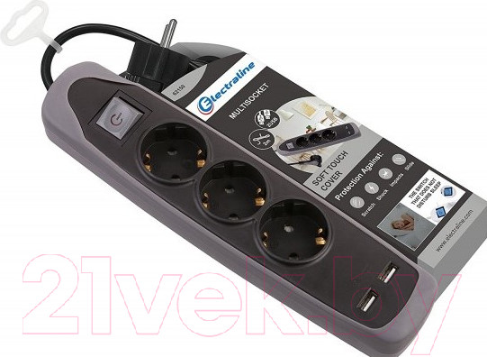 Изображение товара Удлинитель Electraline 62150 (2м, черный/серый)