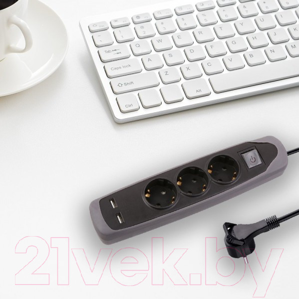 Изображение товара Удлинитель Electraline 62150 (2м, черный/серый)