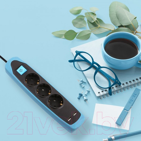 Изображение товара Удлинитель Electraline 62151 (2м, черный/голубой)