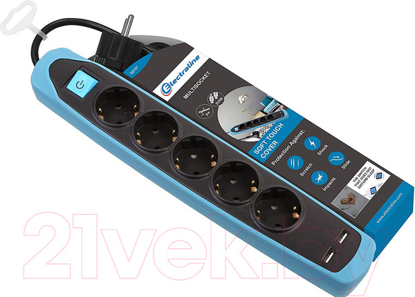 Изображение товара Удлинитель Electraline 62157 (2м, черный/голубой)