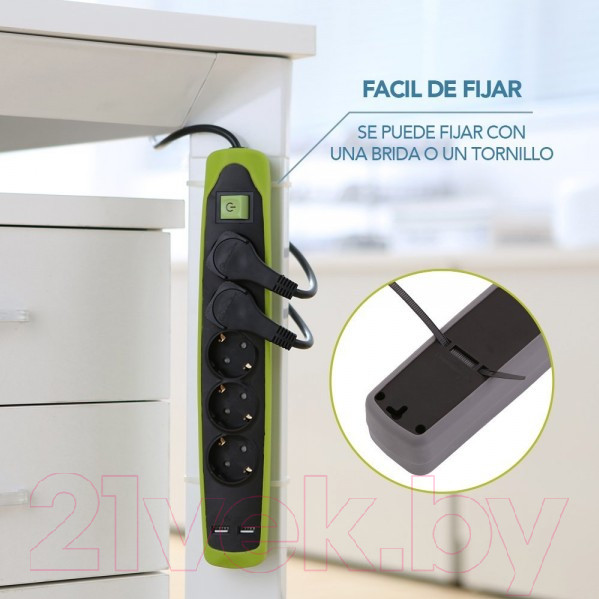 Изображение товара Удлинитель Electraline 62158 (2м, черный/зеленый)