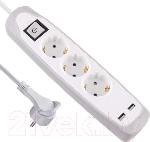 Изображение товара Удлинитель Electraline 62153 (2м, белый/серый)