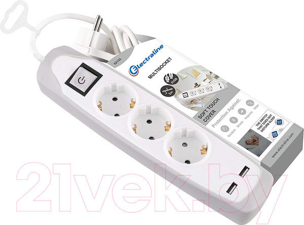 Изображение товара Удлинитель Electraline 62153 (2м, белый/серый)