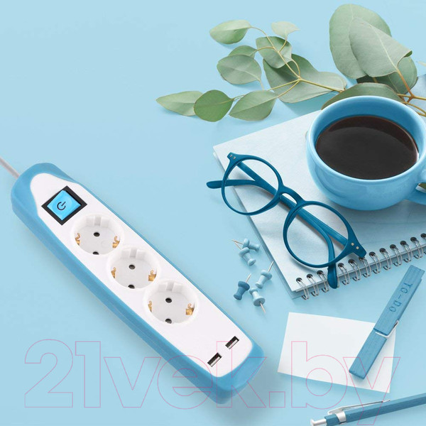 Изображение товара Удлинитель Electraline 62154 (2м, белый/голубой)