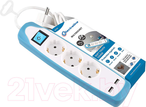 Изображение товара Удлинитель Electraline 62154 (2м, белый/голубой)