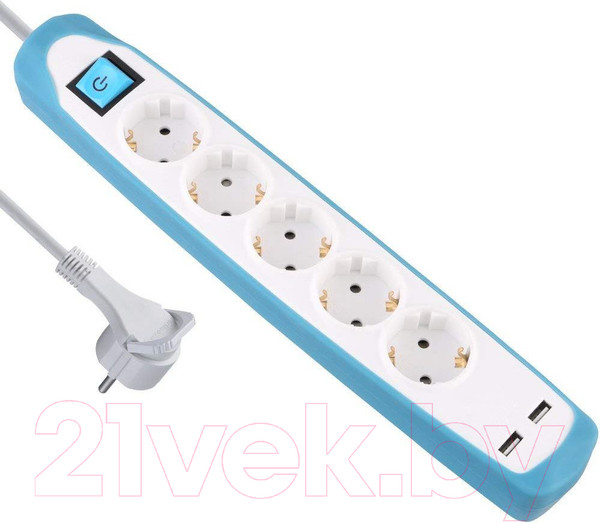 Изображение товара Удлинитель Electraline 62160 (2м, белый/голубой)