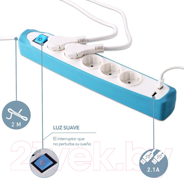 Изображение товара Удлинитель Electraline 62160 (2м, белый/голубой)
