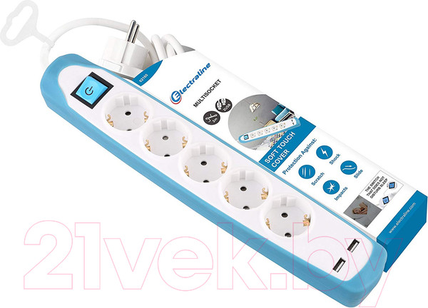Изображение товара Удлинитель Electraline 62160 (2м, белый/голубой)