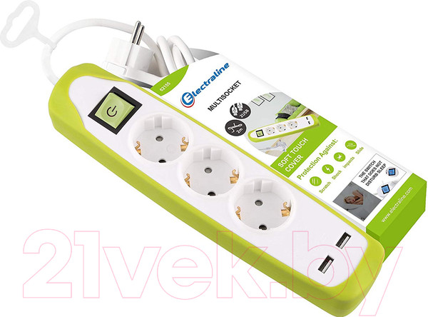 Изображение товара Удлинитель Electraline 62155 (2м, белый/зеленый)