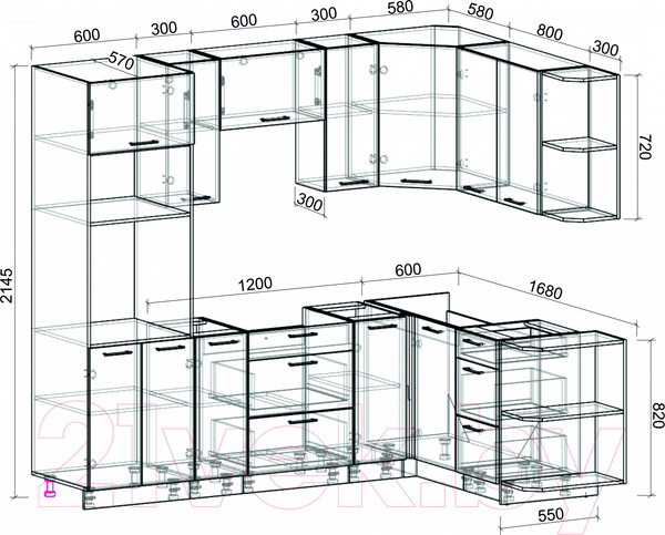Изображение товара Кухонный гарнитур Интерлиния Мила Лайт 1.68x2.4 правая без столешницы (серебристый/дуб золотой)