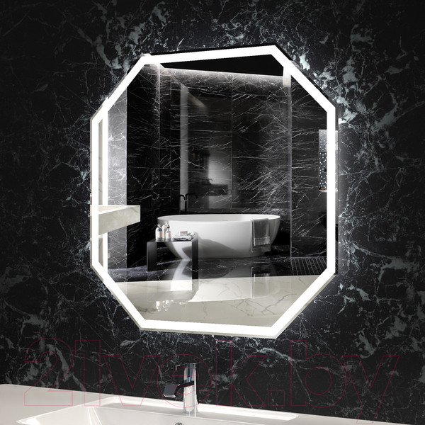 Изображение товара Зеркало Пекам Octagon 80x80 / octagon-80x80dcl (с подсветкой, сенсором на взмах руки и часами)