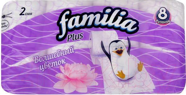 Изображение товара Туалетная бумага FAMILIA Plus белая двухслойная Волшебный цветок (8рул)