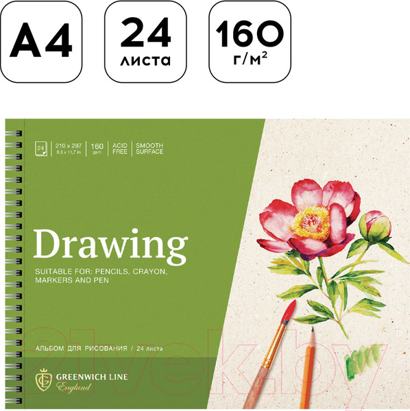 Изображение товара Альбом для рисования Greenwich Line Botanical. Peony / PS24c-36881 (24л)