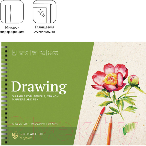 Изображение товара Альбом для рисования Greenwich Line Botanical. Peony / PS24c-36881 (24л)