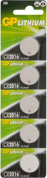 Изображение товара Комплект батареек GP Batteries Lithium CR2016 / GP CR2016-2C5 (5шт)
