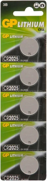 Изображение товара Комплект батареек GP Batteries Lithium CR2025 / GP CR2025-2C5 (5шт)
