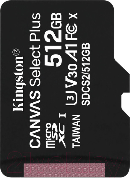 Изображение товара Карта памяти Kingston micSDXC Canvas Select Plus 100R A1 C10 512GB (SDCS2/512GBSP)