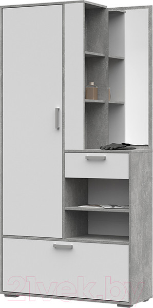 Изображение товара Секция в прихожую Стендмебель Денвер (белый/ателье светлое)