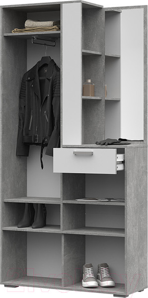 Изображение товара Секция в прихожую Стендмебель Денвер (белый/ателье светлое)