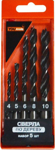Изображение товара Набор сверл Yourtools По дереву 4/5/6/8/10мм (5шт, твердый сплав)