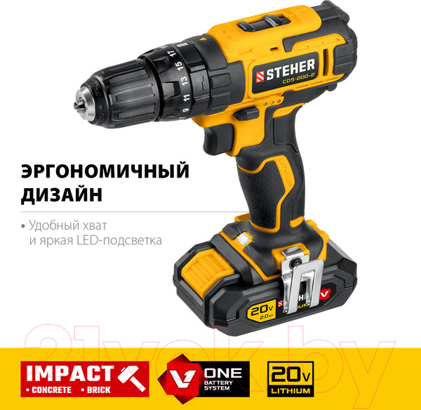 Изображение товара Аккумуляторная дрель-шуруповерт Steher CDS-200-2
