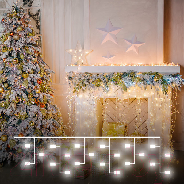 Изображение товара Светодиодная бахрома Евросвет 100-001 IP20 (1.8x0.5м, теплый белый)