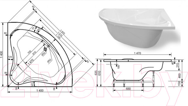 Изображение товара Ванна из искусственного мрамора Эстет Аврора 140x40 / ФР-00002601