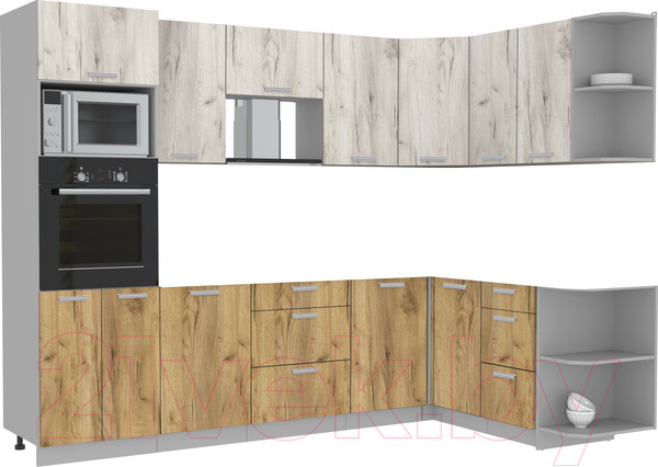 Изображение товара Кухонный гарнитур Интерлиния Мила Лайт 1.68x2.8 правая без столешницы (дуб белый/дуб золотой)