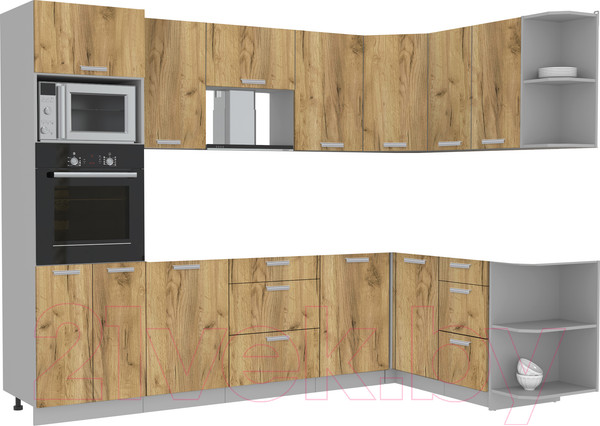 Изображение товара Кухонный гарнитур Интерлиния Мила Лайт 1.68x2.8 правая без столешницы (дуб золотой)