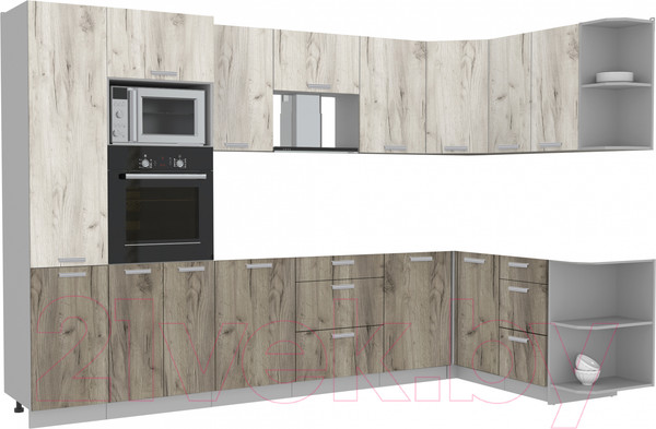 Изображение товара Кухонный гарнитур Интерлиния Мила Лайт 1.68x3.2 правая без столешницы (дуб белый/дуб серый)