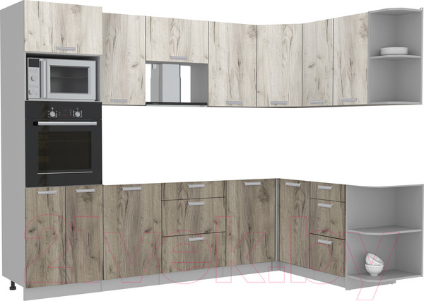 Изображение товара Кухонный гарнитур Интерлиния Мила Лайт 1.68x2.8 правая без столешницы (дуб белый/дуб серый)