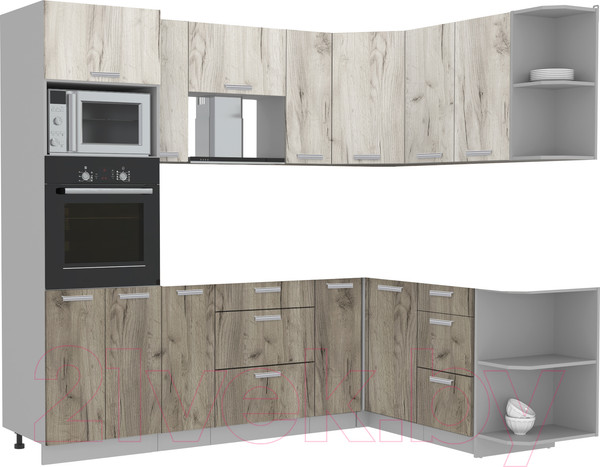 Изображение товара Кухонный гарнитур Интерлиния Мила Лайт 1.68x2.4 правая без столешницы (дуб белый/дуб серый)