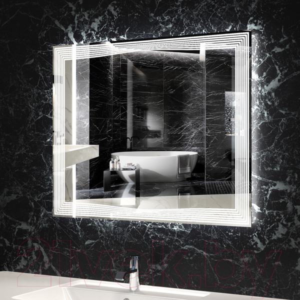 Изображение товара Зеркало Пекам Lines 100x80 / Lines-100x80dp (с подсветкой, сенсором на взмах руки и подогревом)