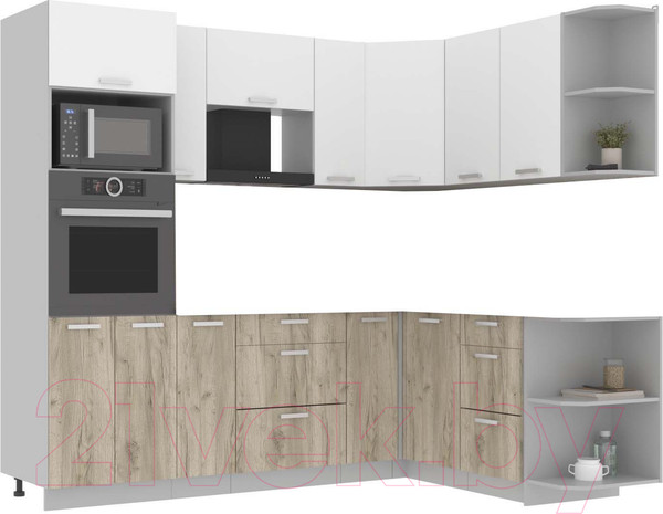 Изображение товара Кухонный гарнитур Интерлиния Мила Лайт 1.68x2.4 правая без столешницы (белый платинум/дуб серый)