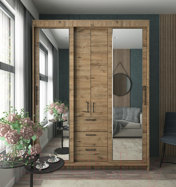 Изображение товара Шкаф-купе Евва Престиж ПР-4D2Z3S (дуб веллингтон)