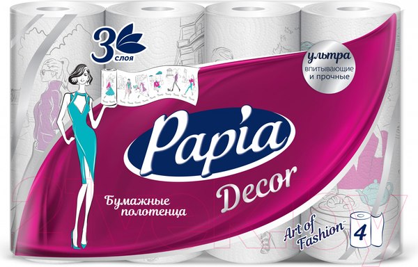 Изображение товара Бумажные полотенца Papia Decor 3-х слойные (4рул)