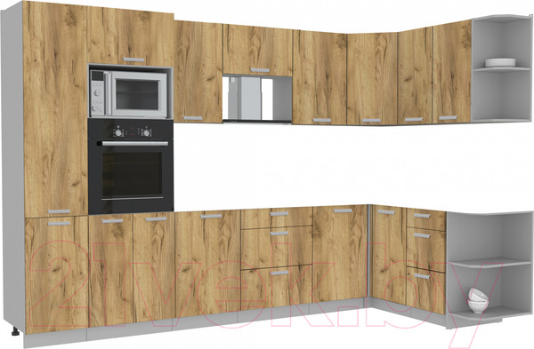 Изображение товара Кухонный гарнитур Интерлиния Мила Лайт 1.68x3.2 правая без столешницы (дуб золотой)