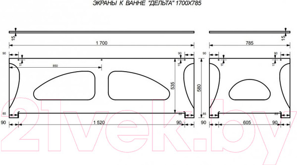 Изображение товара Экран для ванны Эстет Дельта 170 / ФР-00000939 (фронтальный)