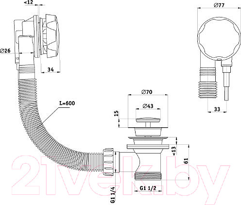 Изображение товара Выпуск сифона Эстет АниПласт ФР-00000825 (хром)