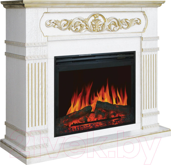 Изображение товара Каминокомплект Смолком San Marino MB/JUP/SYM26 + Jupiter FX N Black (белый дуб/патина золото)