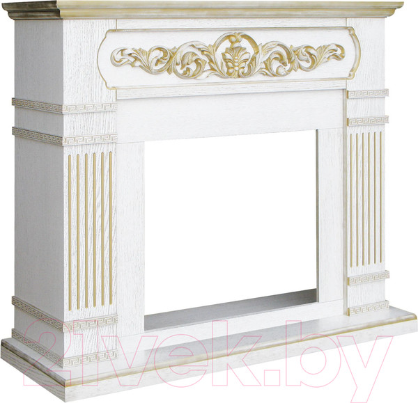 Изображение товара Каминокомплект Смолком San Marino MB/JUP/SYM26 + Jupiter FX N Black (белый дуб/патина золото)