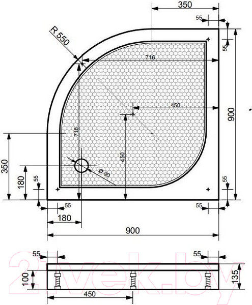 Изображение товара Экран для душевого поддона Эстет Омега 90x90 / ФР-00000890