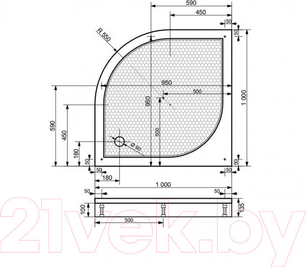 Изображение товара Экран для душевого поддона Эстет Омега 100x100 / ФР-00000889
