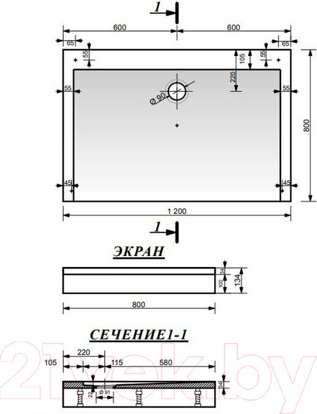 Изображение товара Экран для душевого поддона Эстет Каппа 120x80 / ФР-00004728