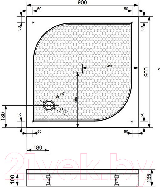 Изображение товара Душевой поддон Эстет Гамма 90x90 / ФР-00000758